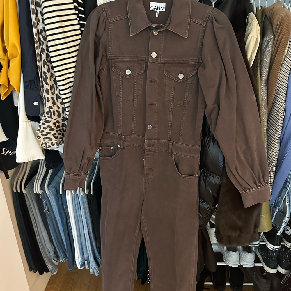Ganni Chocolate Brown Denim Jumpsuit